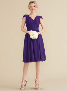 A-Line Fabric Straps Lace Neckline Length V-neck Silhouette Knee-Length Jakayla Off The Shoulder Natural Waist Bridesmaid Dresses