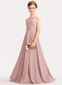 Junior Bridesmaid Dresses Chiffon Floor-Length Scoop Winifred Neck A-Line Lace