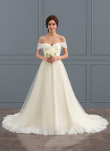 Load image into Gallery viewer, Robin Train Ball-Gown/Princess Tulle Lace Court Wedding With Dress Wedding Dresses Off-the-Shoulder Ruffle