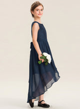 Load image into Gallery viewer, Bow(s) Junior Bridesmaid Dresses Ruffles With Chiffon A-Line Camille Asymmetrical Neck Scoop Cascading Lace