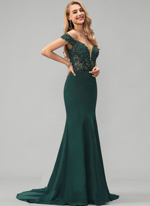 Shirley Beading Prom Dresses Trumpet/Mermaid Crepe Off-the-Shoulder Stretch With Sweep Sequins Train