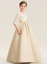 Load image into Gallery viewer, Araceli Lace Floor-Length Junior Bridesmaid Dresses Neck Ball-Gown/Princess Satin Scoop