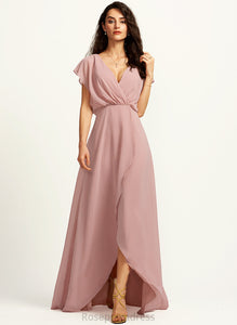 A-Line Asymmetrical Embellishment Fabric Silhouette Length SplitFront Neckline V-neck Cynthia Bridesmaid Dresses
