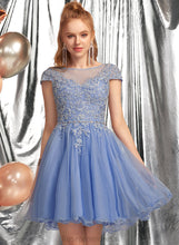 Load image into Gallery viewer, A-Line Neck Scoop Kira Short/Mini Beading Dress Tulle With Appliques Homecoming Lace Homecoming Dresses Lace