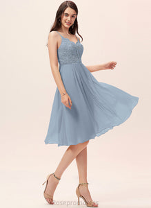 Fabric Knee-Length A-Line Silhouette Straps Lace V-neck Neckline Length Lorelai Natural Waist A-Line/Princess Bridesmaid Dresses