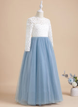 Load image into Gallery viewer, Bow(s)/V Kaylee Flower Back Girl Floor-length With Dress - Flower Girl Dresses Neck Tulle/Lace Scoop Long Ball-Gown/Princess Sleeves