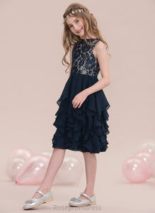 Knee-Length Ruffles A-Line Karlee Junior Bridesmaid Dresses Scoop Chiffon With Cascading Neck
