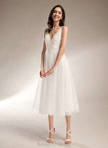 V-neck Wedding Lace Laurel Tea-Length A-Line Dress Tulle Wedding Dresses