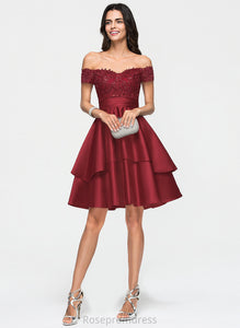 Sequins A-Line Knee-Length Dress Salma With Off-the-Shoulder Cocktail Cocktail Dresses Satin Lace