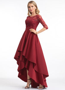 Lace With Satin Scoop Lois Asymmetrical Prom Dresses Sequins A-Line