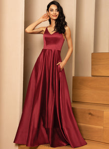 V-Neck Jennifer Satin A-line Dresses Formal Dresses