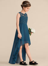 Load image into Gallery viewer, Scoop Chiffon Junior Bridesmaid Dresses Neck Kamora Asymmetrical A-Line Lace