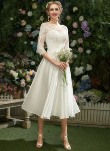 Jaqueline Lace Satin A-Line Wedding Illusion With Wedding Dresses Dress Tea-Length