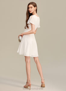V-neck Neckline Silhouette Ruffle Embellishment Fabric Length Short/Mini A-Line Sherry Sleeveless One Shoulder Bridesmaid Dresses