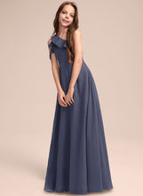 Load image into Gallery viewer, A-Line One-Shoulder With Ruffles Floor-Length Junior Bridesmaid Dresses Raegan Cascading Chiffon