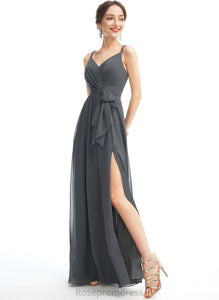 Ruffle Silhouette A-Line V-neck Floor-Length Beading Neckline Length Embellishment Fabric SplitFront Alyson Bridesmaid Dresses
