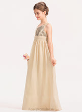 Load image into Gallery viewer, Sequined Chiffon Meg Junior Bridesmaid Dresses V-neck A-Line With Ruffle Floor-Length