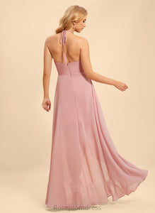 Asymmetrical Fabric Halter Embellishment Length Silhouette Neckline Ruffle A-Line Matilda Bridesmaid Dresses