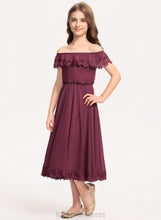 Load image into Gallery viewer, Tea-Length Zoey A-Line Off-the-Shoulder Junior Bridesmaid Dresses Chiffon Lace