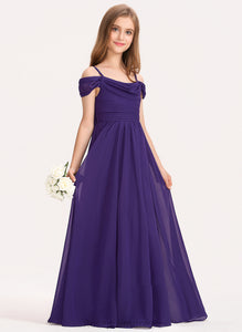 Junior Bridesmaid Dresses Floor-Length With Ruffle A-Line Off-the-Shoulder Chiffon Gianna