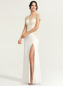 Floor-Length Stretch Lace Dress Crepe Front Split Neck Marisa Wedding Sheath/Column With Scoop Wedding Dresses