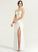 Floor-Length Stretch Lace Dress Crepe Front Split Neck Marisa Wedding Sheath/Column With Scoop Wedding Dresses