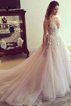 Load image into Gallery viewer, Gorgeous A-line Tulle Long Bridal Gowns Deep V-Neck Wedding Dresses RS184