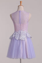 Load image into Gallery viewer, 2024 Homecoming Dresses A Line Scoop With Applique Tulle &amp; Lace Short/Mini