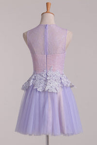 2024 Homecoming Dresses A Line Scoop With Applique Tulle & Lace Short/Mini