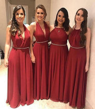 Load image into Gallery viewer, Elegant A Line Chiffon Red Crystal Maid of Honor, Bridesmaid Dresses with SRS20459