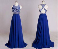 Load image into Gallery viewer, Backless Royal Blue Open Back Sleeveless Halter Chiffon Formal Gown For Senior Teens RS990