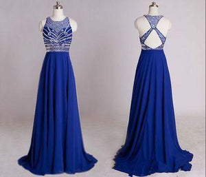 Backless Royal Blue Open Back Sleeveless Halter Chiffon Formal Gown For Senior Teens RS990
