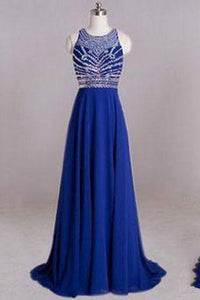 Backless Royal Blue Open Back Sleeveless Halter Chiffon Formal Gown For Senior Teens RS990