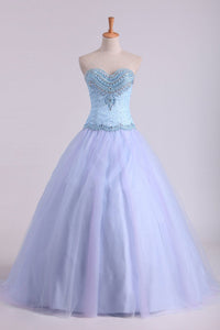 2024 Ball Gown Sweetheart Prom Dresses Tulle & Lace With Beading