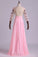 2024 Mid-Length Sleeve A-Line Scoop Chiffon Prom Dresses Floor-Length With Applique & Bow-Knot