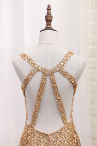 2024 Luxury Mermaid Chiffon Beaded Bodice Straps Prom Dresses With Slit Crossed Back