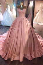 Load image into Gallery viewer, 2023 Ball Gown Sweetheart Satin With Applique Court Train Quinceanera Dresses