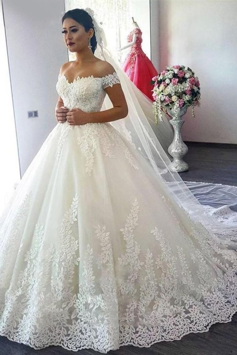 Charming Off The Shoulder Ivory Wedding Dresses Elegant Wedding Gowns