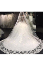 Load image into Gallery viewer, 2024 Ball Gown Bateau Long Sleeves Tulle Wedding Dresses With Applique And Beads
