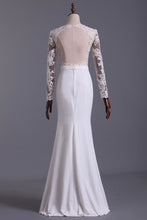 Load image into Gallery viewer, Wedding Dresses Scoop Long Sleeves With Sash Sweep Train Backless
