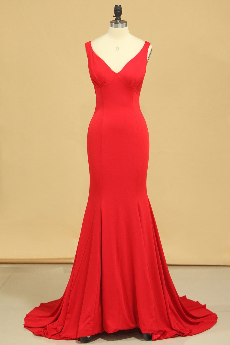 2024 Mermaid Off The Shoulder Red Spandex Evening Dresses