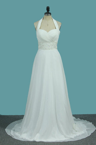 2024 A Line Chiffon Wedding Dresses With Beading & Sequince Court Train