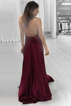 Load image into Gallery viewer, Charming Halter V-Neck Open Back Simple Cheap Elegant Burgundy Prom Dresses