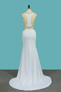 2024 New Arrival Spaghetti Straps Mermaid Prom Dresses Spandex With Beading