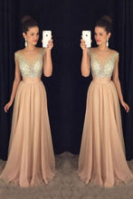 Load image into Gallery viewer, 2024 Scoop Prom Dresses A-Line Chiffon With Beaded Bodice And Ruffles