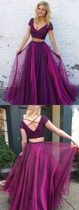 Two Piece Prom Dress Tulle Beaded Prom Dresses Long Prom Dress Evening Dress 176