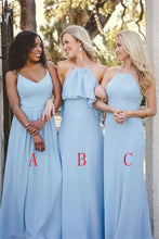 Load image into Gallery viewer, Elegant Sky Blue Long Simple Cheap Chiffon Bridesmaid Dresses