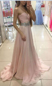 Sweetheart Charming Strapless Handmade A-Line Beads Formal Prom Dresses RS759