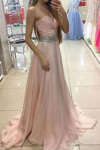 Sweetheart Charming Strapless Handmade A-Line Beads Formal Prom Dresses RS759