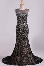 Load image into Gallery viewer, 2024 Black Prom Dresses Mermaid/Trumpet Scoop Lace